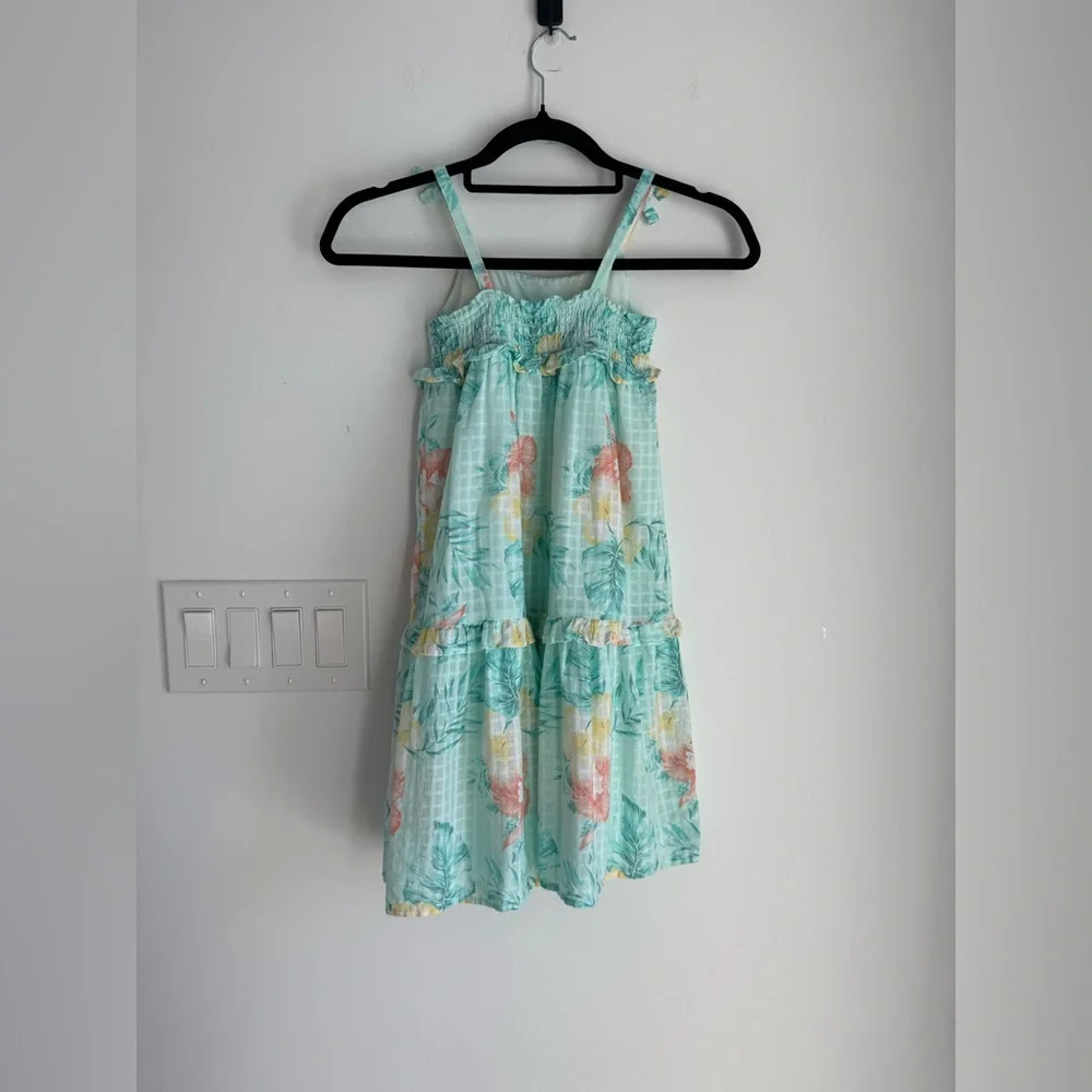 Janie and Jack Aqua Floral Kids Dress Girl's Size 4Y‎